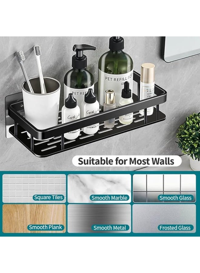 FAYET Shower Caddy Set, Corner and Wall-Mounted Bathroom Organizers with Hooks, Rust-Resistant Stainless Steel and Aluminum, No-Drill Self-Adhesive Shelves for Toiletries(Black) - Image 3