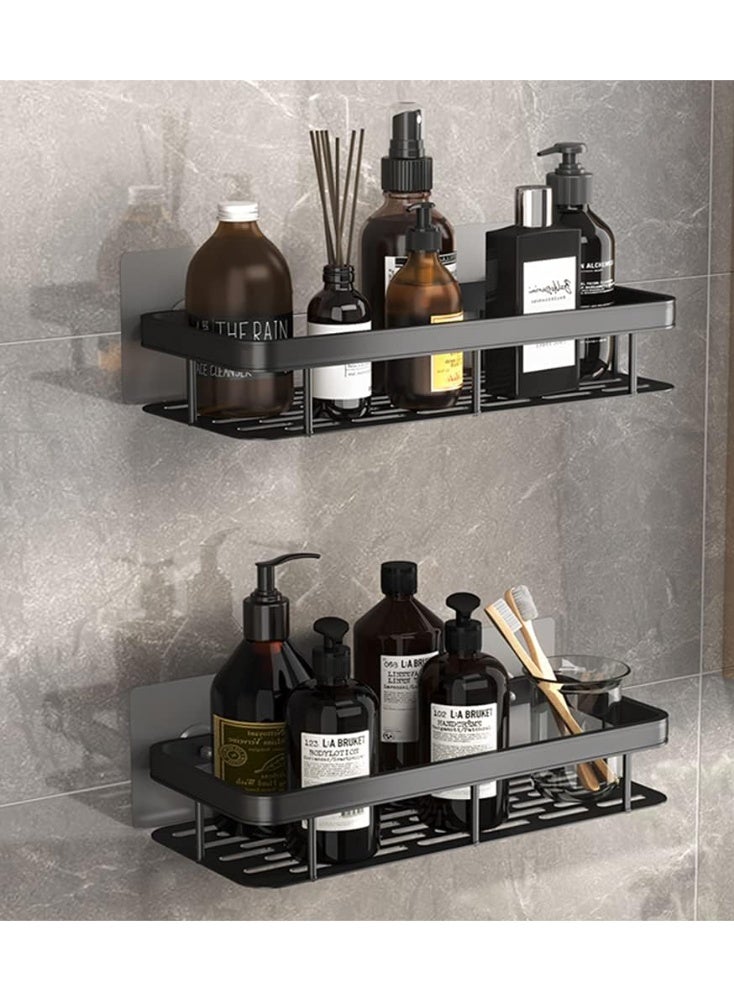FAYET Shower Caddy Set, Corner and Wall-Mounted Bathroom Organizers with Hooks, Rust-Resistant Stainless Steel and Aluminum, No-Drill Self-Adhesive Shelves for Toiletries(Black) - Image 1