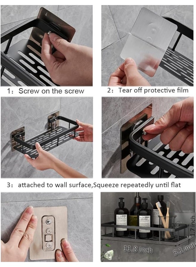 FAYET Shower Caddy Set, Corner and Wall-Mounted Bathroom Organizers with Hooks, Rust-Resistant Stainless Steel and Aluminum, No-Drill Self-Adhesive Shelves for Toiletries(Black) - Image 4
