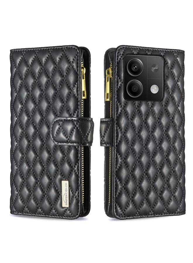 The Bros Case For Xiaomi Redmi Note 13 Diamond Lattice Zipper Wallet Leather Flip Phone Case