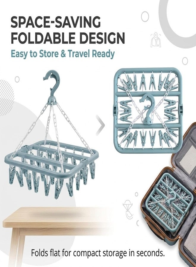 alladaga Clothes Drying Hanger with 32 Clips and Drip Foldable Hanging Rack (Light Blue) - Image 3