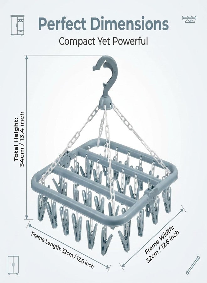 alladaga Clothes Drying Hanger with 32 Clips and Drip Foldable Hanging Rack (Light Blue) - Image 2