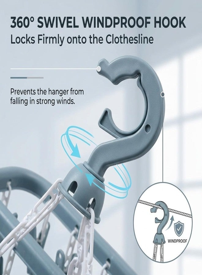 alladaga Clothes Drying Hanger with 32 Clips and Drip Foldable Hanging Rack (Light Blue) - Image 4
