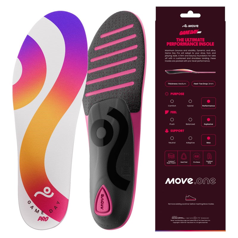 MOVE Game Day Pro- Ultimate Performance Sports Insoles for Basketball, Volleyball, Football, Tennis, Athletics, Baseball, Running, and Active Lifestyle. Extra Shock Absorption (M 11-11.5/WM 12.5-13) - Image 1