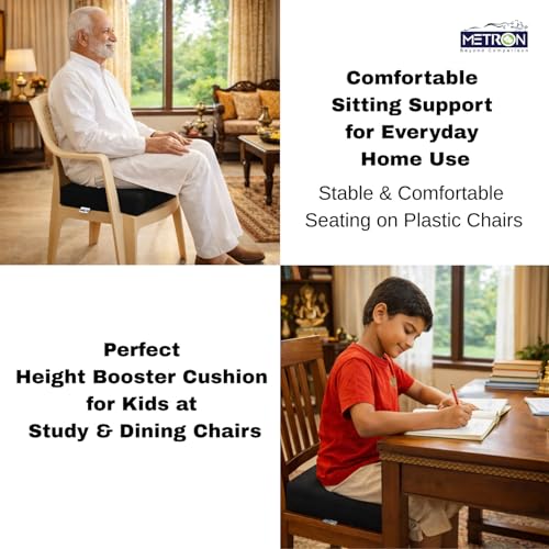 METRON Foam Extra Thick Height Booster Seat Cushion Suitable All Type Of Chairs Floor Wheelchairs | Chair Pad Supportive Sponge | 16"X16"X5" In| Washable Dark Color Cover | Pack Of 1 Pc - Image 4