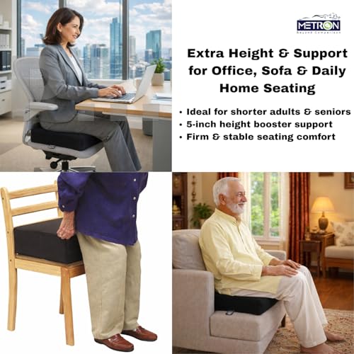 METRON Foam Extra Thick Height Booster Seat Cushion Suitable All Type Of Chairs Floor Wheelchairs | Chair Pad Supportive Sponge | 16"X16"X5" In| Washable Dark Color Cover | Pack Of 1 Pc - Image 2