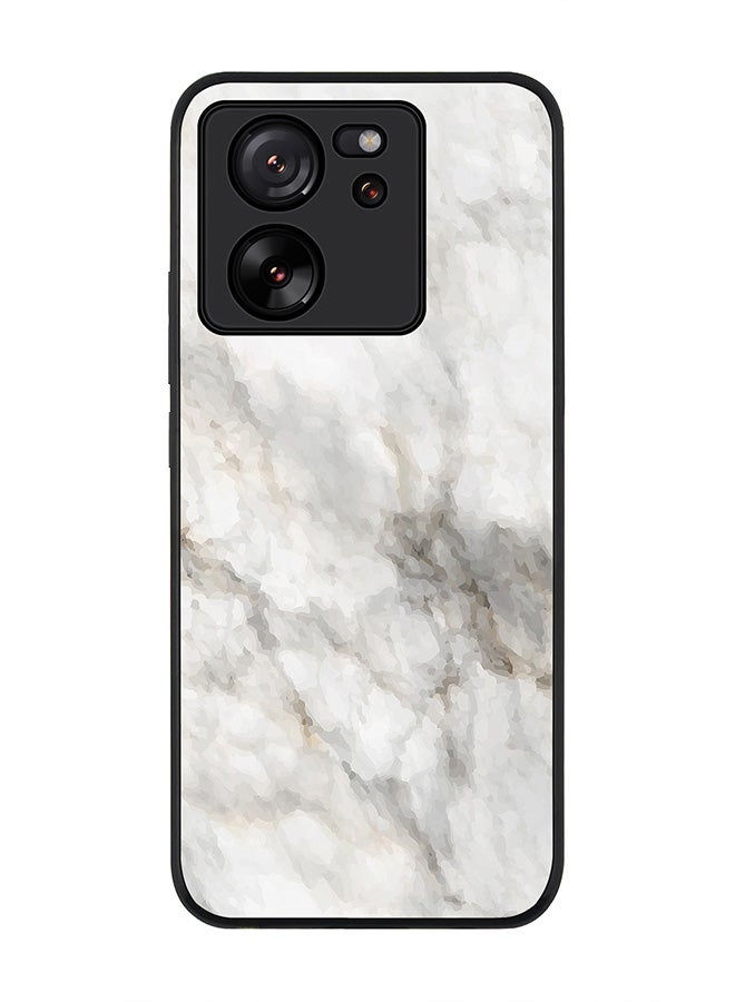 Stylizedd حافظة حواف سوداء متينة لهاتف Xiaomi 13T / Xiaomi 13T Pro، تصميم رفيع حواف مطاطية مرنة مضادة للسقوط - طباعة رخامية بيج رمادي - Image 1