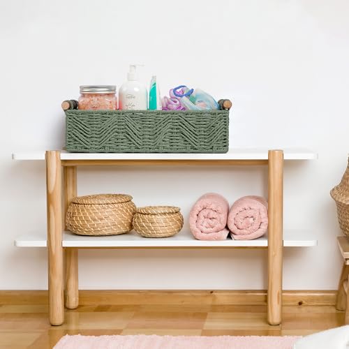 STOBSK Bathroom Baskets for Organizing with Handle Decorative Basket for Bathroom Countertop Storage Toilet Paper Storage Basket for Toilet Tank Top Small Baskets Set,Green - Image 5