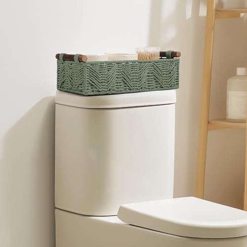 STOBSK Bathroom Baskets for Organizing with Handle Decorative Basket for Bathroom Countertop Storage Toilet Paper Storage Basket for Toilet Tank Top Small Baskets Set,Green - Image 3