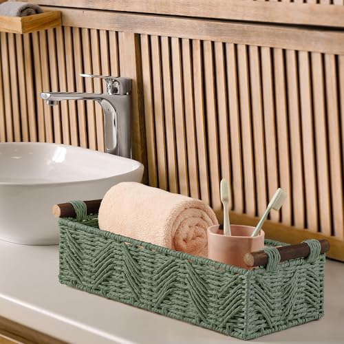 STOBSK Bathroom Baskets for Organizing with Handle Decorative Basket for Bathroom Countertop Storage Toilet Paper Storage Basket for Toilet Tank Top Small Baskets Set,Green - Image 4