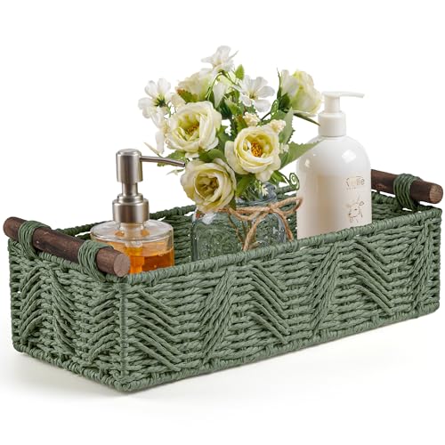 STOBSK Bathroom Baskets for Organizing with Handle Decorative Basket for Bathroom Countertop Storage Toilet Paper Storage Basket for Toilet Tank Top Small Baskets Set,Green - Image 1