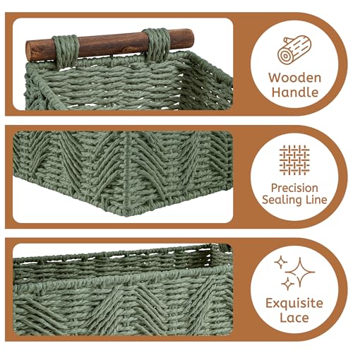 STOBSK Bathroom Baskets for Organizing with Handle Decorative Basket for Bathroom Countertop Storage Toilet Paper Storage Basket for Toilet Tank Top Small Baskets Set,Green - Image 2