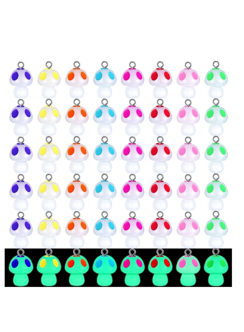 NIBEMINENT 80 PCS Mushroom Pendant Charm Luminous Resin Charms, Mini Beads DIY Charms for Bracelets, Necklaces, Earrings, Keychains, Jewelry Making, 8 Colors  - Image 1