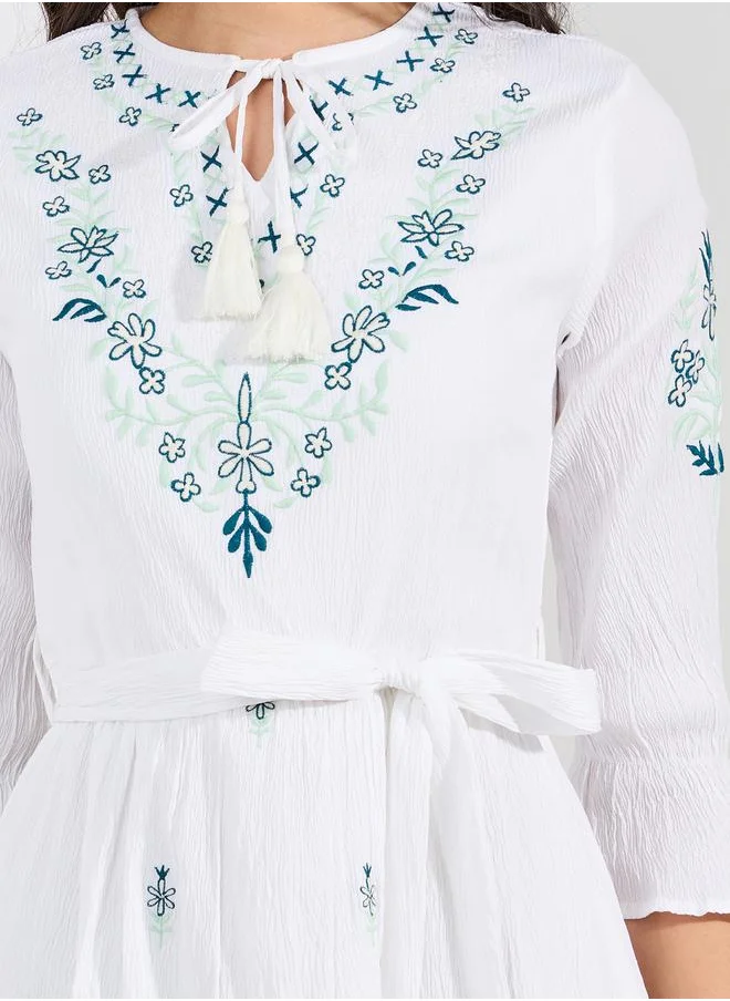 Styli Embroidered Cotton Midi Dress