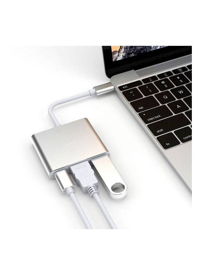 محول TYPE-C إلى HDTV 3 في 1 HDTV + USB 3.0 + TYPE-c (PD) فضي - Image 3