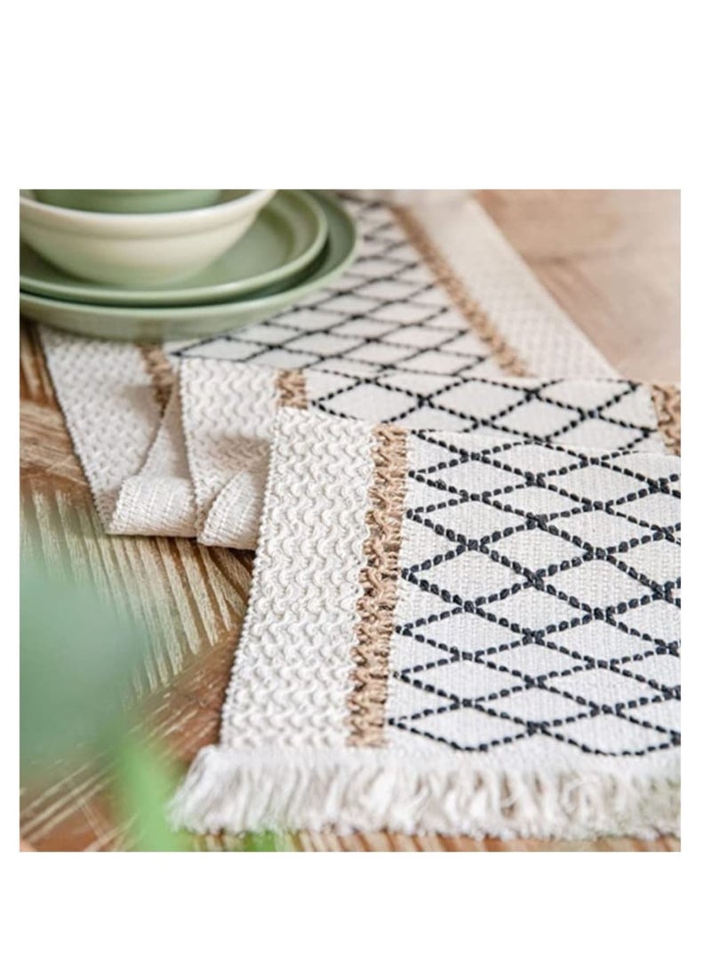 Zikra Table Runner, Boho Table Runner, Perfect for Bohemian Decor, Boho Wedding Table Decor, Hand Woven Off White Table Runners for Dining Room, Coffee Table or Decorations for Home (71x 12") - Image 3