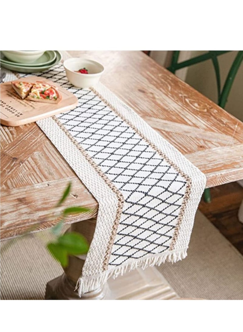 Zikra Table Runner, Boho Table Runner, Perfect for Bohemian Decor, Boho Wedding Table Decor, Hand Woven Off White Table Runners for Dining Room, Coffee Table or Decorations for Home (71x 12") - Image 1
