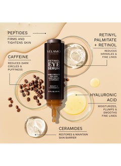 VELAMO ADVANCED Retinol Eye Cream Anti Aging: Under Eye Cream for Dark Circles Puffiness Eye Bags - Help Reduce Appearance of Wrinkles Fine Lines - with Caffeine Peptides Hyaluronic Acid Ceramides 0.5 FL OZ/15mL  - Image 3
