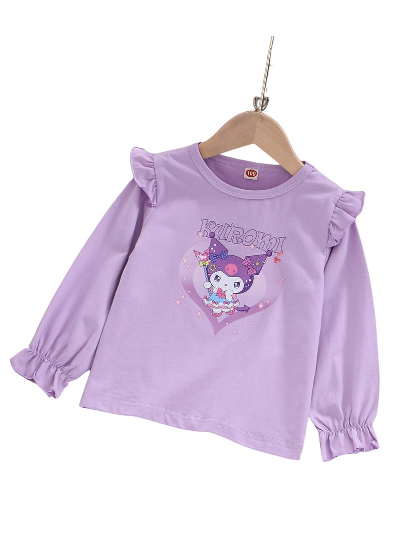 Kuromi printed long-sleeve top with a round neckline available in various sizes for easy styling - Image 1