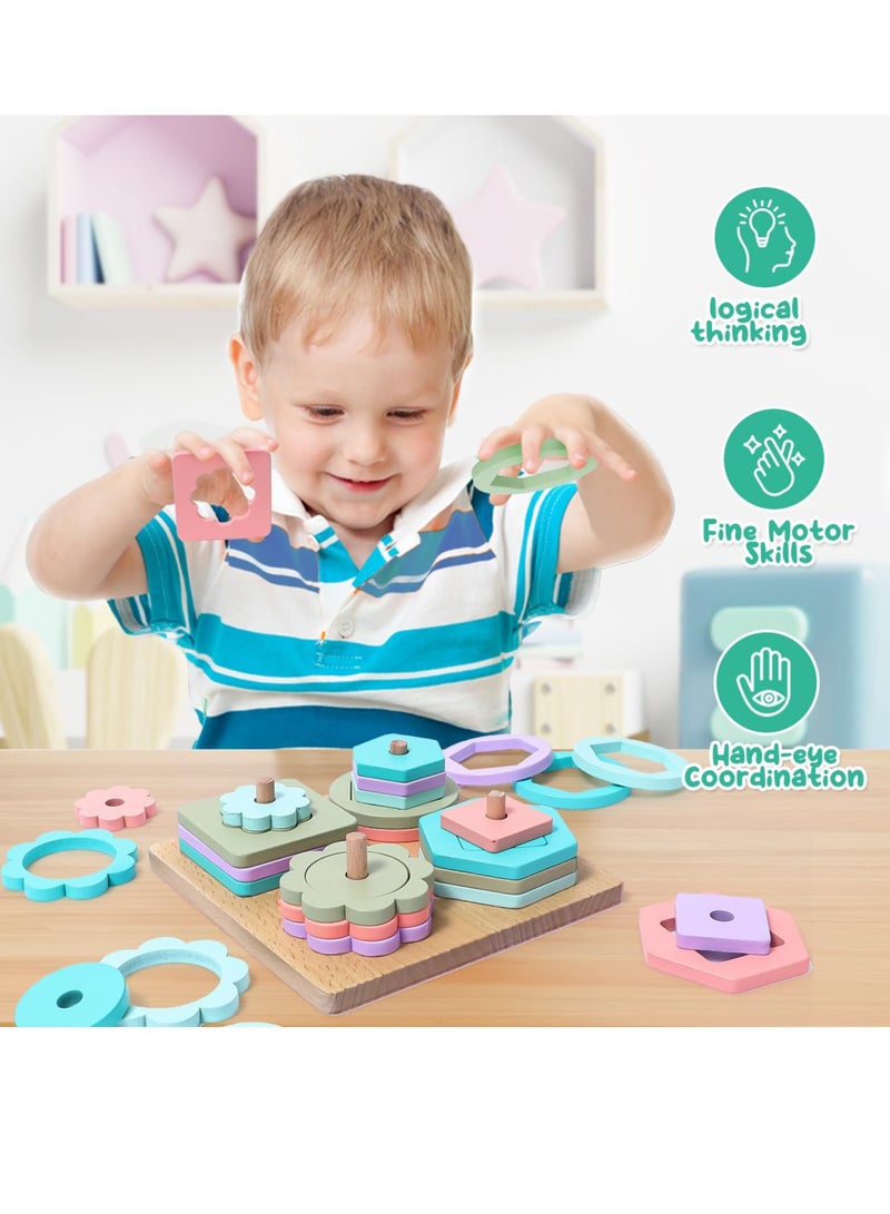 سيوسي ألعاب خشبية منهج مونتيسوري للأطفال من عمر 1 إلى 3 سنوات، تشمل فرز الأشكال وتكديس الألوان، ألغاز تعليمية وألعاب تكديس للأطفال الصغار، مناسبة للأولاد والبنات. - Image 5