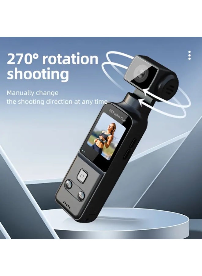 4K Body Camera with External Microphone | 1.33” HD Pocket Cam, 270° Rotating Lens, Image Stabilization, Wireless Transfer, Long Battery Life | Action Camera for Outdoor Sports, Travel, Cycling, Vlogging - Image 4