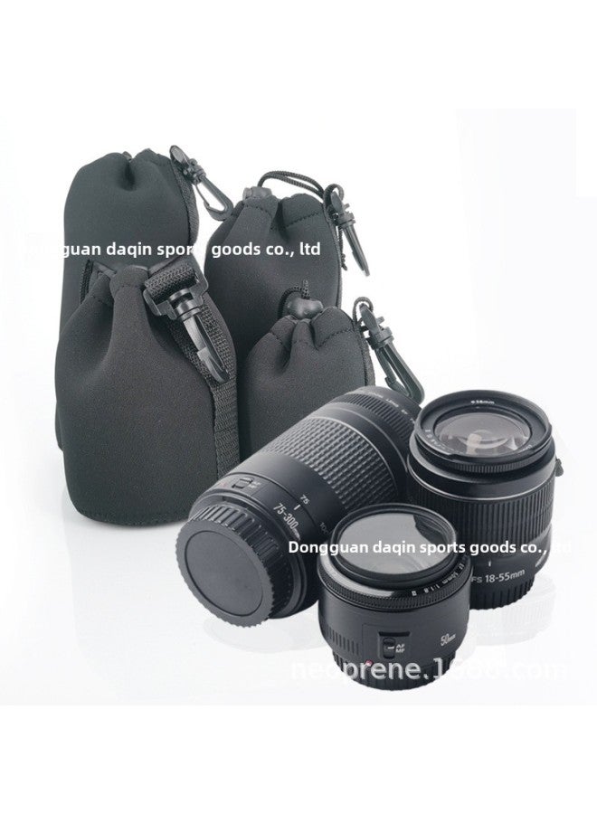 SLR Camera Lens Bag Upgraded Drawstring Handle Thickened Diving Material Lens Bag Protection Lens Cover Lens Tube-Color:Black Large (No. 2)  - Image 2