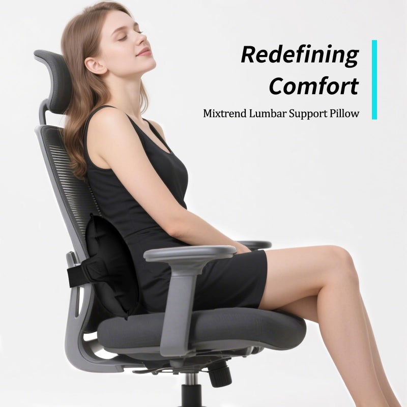 Mixtrend Travel Lumbar Pillow â€“ Inflatable Memory Foam Back Support Pillow for Airplane, Car, Office, Long Flight, Ergonomic Travel Cushion for Lower Back Pain Relief â€“ for Men, Women, Kids, Black - Image 2