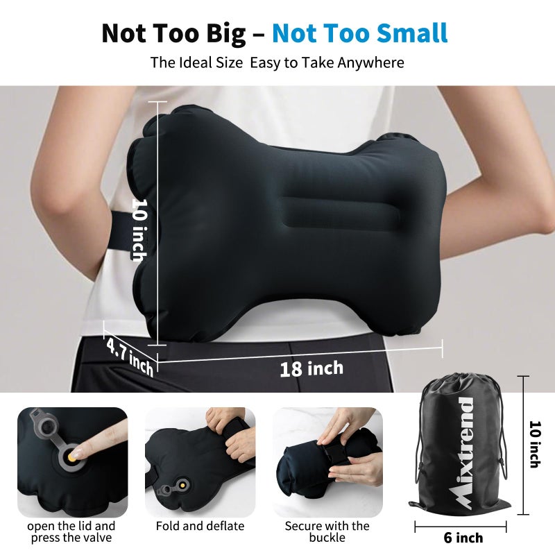 Mixtrend Travel Lumbar Pillow â€“ Inflatable Memory Foam Back Support Pillow for Airplane, Car, Office, Long Flight, Ergonomic Travel Cushion for Lower Back Pain Relief â€“ for Men, Women, Kids, Black - Image 5