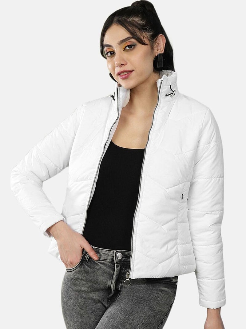 Freehand Women White Solid Regular Puffer Jacket - Image 2