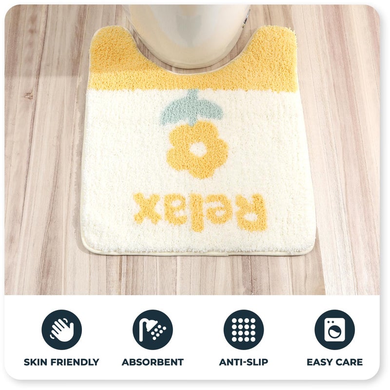Tyrafry Toilet Bath Rug  U-Shaped Non-Slip Toilet Rug  Flower Rug for Bathroom Floor Soft Plush Microfiber Mat Super Absorbent Washable Bath Shower Mat  20 x 22 Inches  Green - Image 1