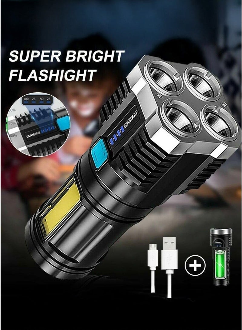 كاست ويف كشاف 4 في 1 LED قابل لإعادة الشحن – ضوء يدوي عالي الطاقة 3 واط، شحن USB، كسر زجاج الطوارئ، مدى طويل، مقاوم للماء – مثالي للتخييم وحالات الطوارئ - Image 2