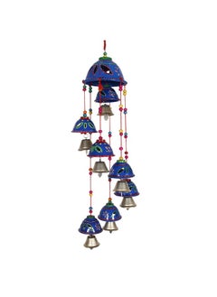 Kuber Industries Kuber Industries Plastic Rajasthani Design Handcrafted Hanging Windchimes|Latkan with 8 Bells for Home Décor & Positive Energy (Blue)  - Image 1
