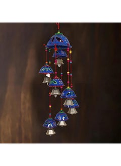 Kuber Industries Kuber Industries Plastic Rajasthani Design Handcrafted Hanging Windchimes|Latkan with 8 Bells for Home Décor & Positive Energy (Blue)  - Image 2