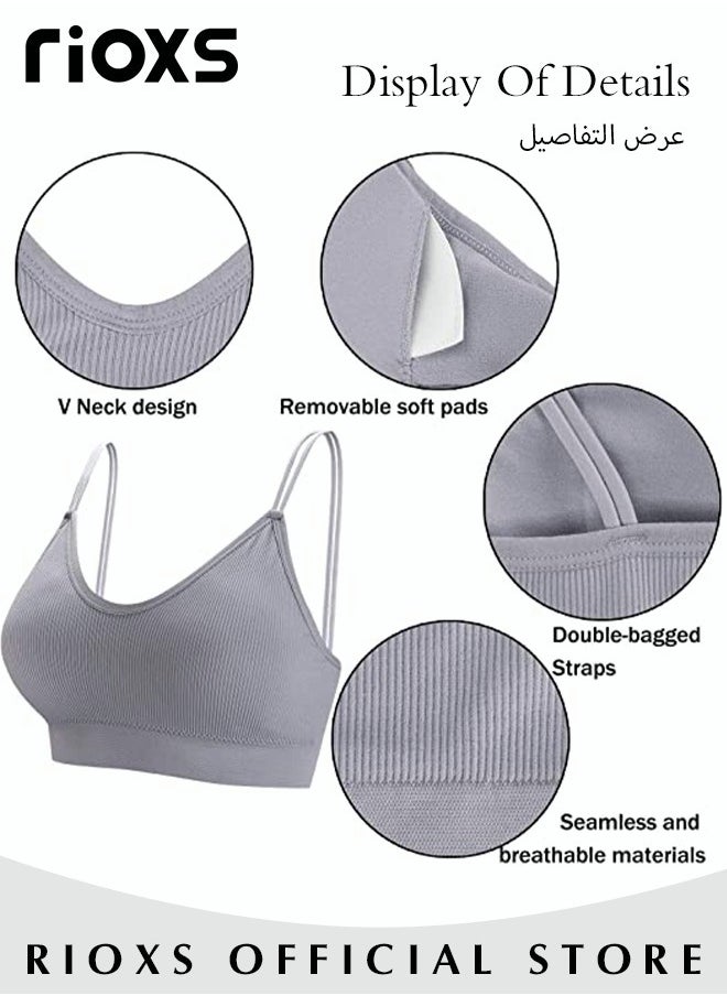 RIOXS - 5 Pcs V Neck Padded Bralette for Women Cami Bra Wireless Tank Top Bra Sports Bra with Adjustable Straps, Sports Shock-proof, Breathable Skin-friendly Vest - Image 1