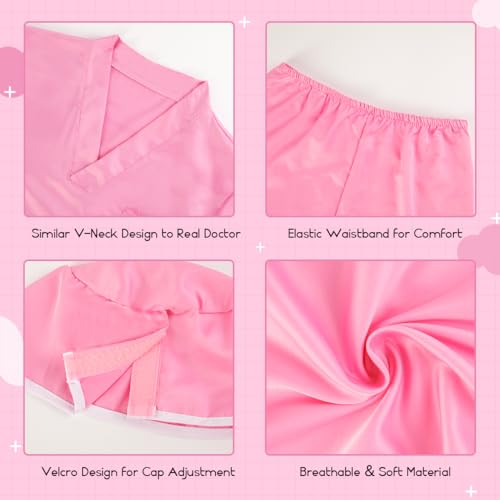 Meland Doctor Costume for Girls - Kids Scrubs with Lab Coat & Carry Bag, Doctor Dress Up for Halloween, Career Day Role Play(Pink,7-8 Years) - Image 4