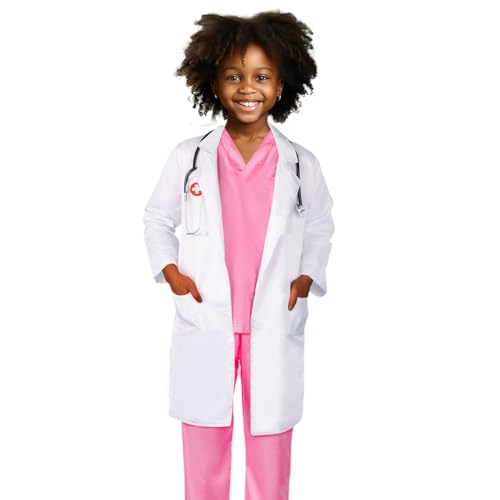 Meland Doctor Costume for Girls - Kids Scrubs with Lab Coat & Carry Bag, Doctor Dress Up for Halloween, Career Day Role Play(Pink,7-8 Years) - Image 5