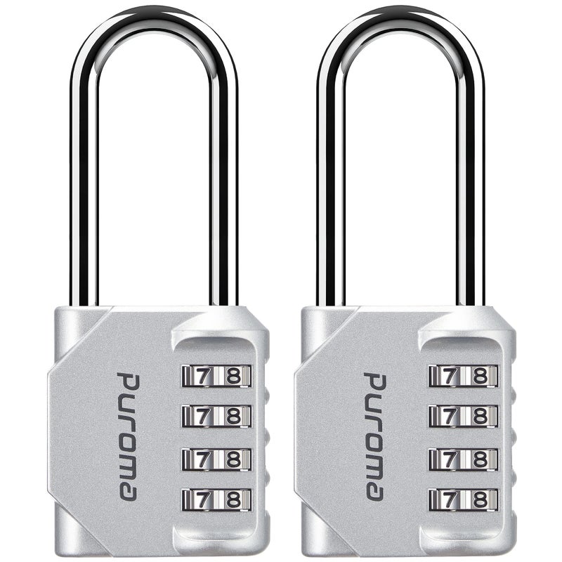 Puroma 2 Pack 26 Inch Long Shackle Combination Lock 4 Digit Outdoor Waterproof Padlock for School Gym Locker Sports Locker Fence Gate Toolbox Case Hasp Storage Silver