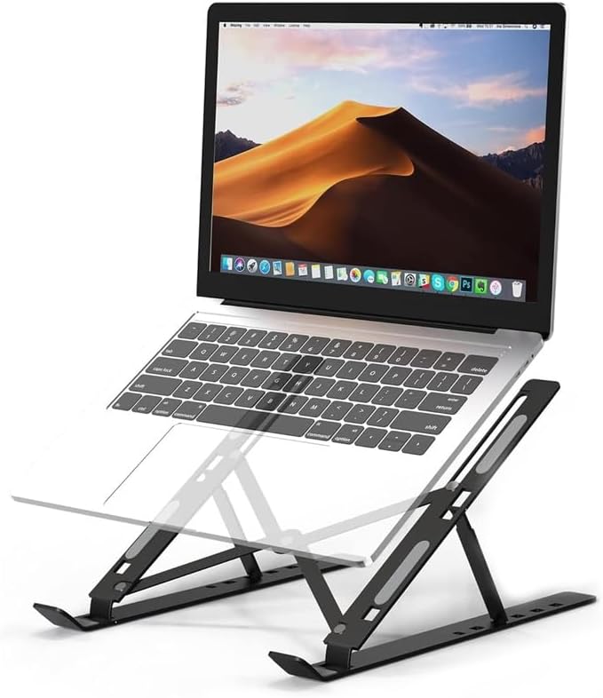 sulfar Portable Laptop Stand, PHOCAR Adjustable Tablet Notebook Stand for iPad, MacBook Pro, Laptop Desk Riser Foldable Notebook Cooling Stand for MacBook, Dell, Asus, Lenovo (Grey) - Image 1