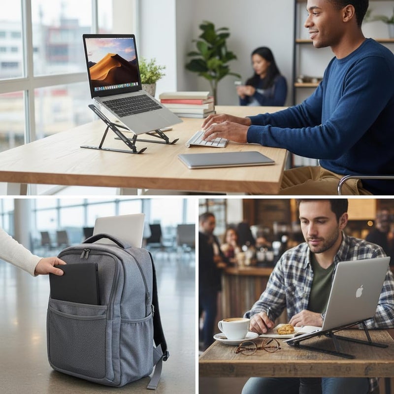 sulfar Portable Laptop Stand, PHOCAR Adjustable Tablet Notebook Stand for iPad, MacBook Pro, Laptop Desk Riser Foldable Notebook Cooling Stand for MacBook, Dell, Asus, Lenovo (Grey) - Image 4