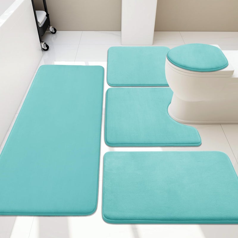 YIHOUSE Bathroom Rug Set 5 Piece, Memory Foam Bath Mat Set, Super Absorbent Bath Mats for Floor - Non-Slip & Washable Bathroom Rugs - Dry Quickly Bath Rugs, Teal - Image 1