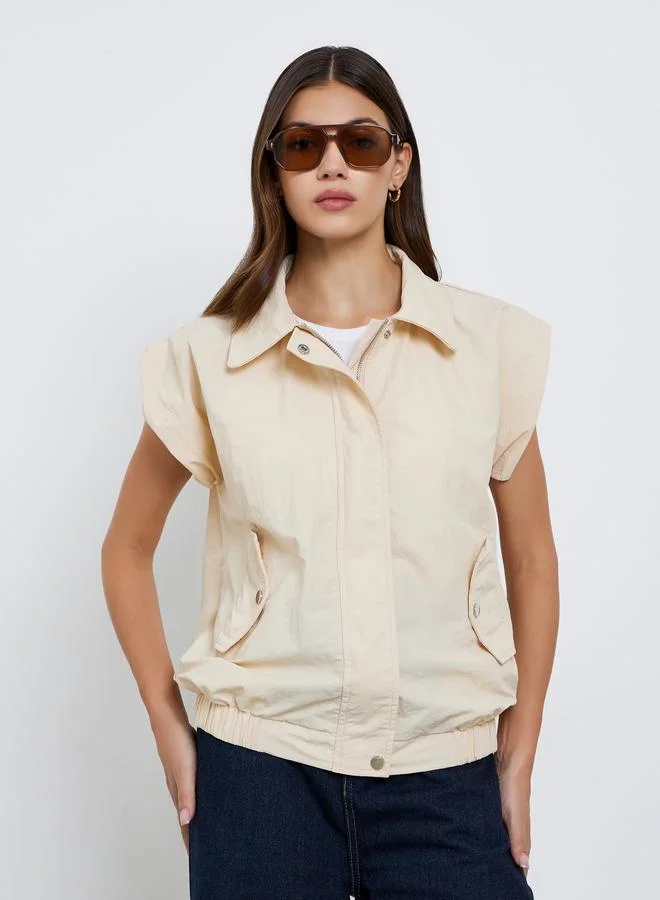 Take Two  Take Two Beige Sleeveless Side Pocket Jacket for Women | Best Price UAE