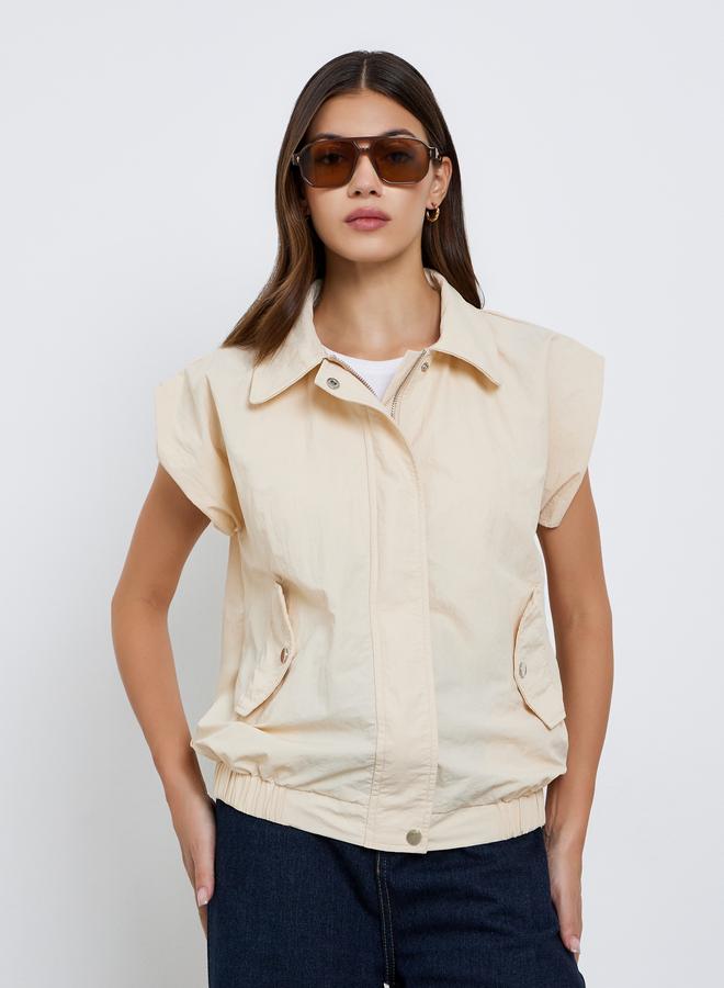 Take Two Beige Sleeveless Side Pocket Jacket - Image 3