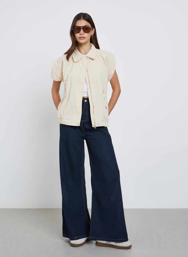 Take Two Beige Sleeveless Side Pocket Jacket - Image 2