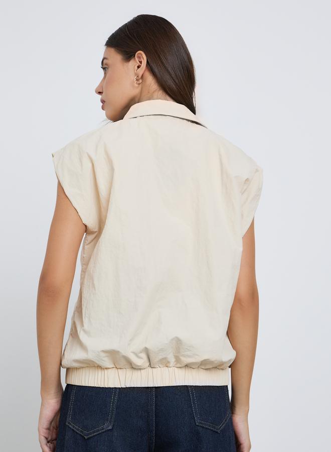 Take Two Beige Sleeveless Side Pocket Jacket - Image 5