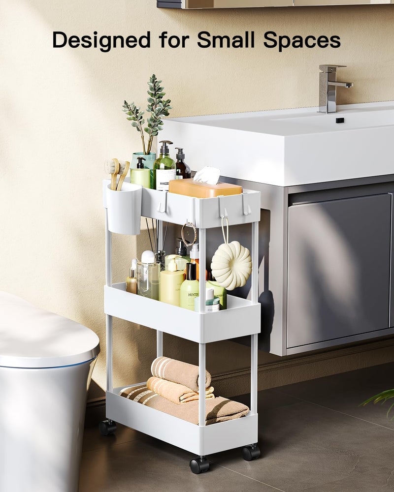 Pipishell Slim Storage Cart with Wheels, Bathroom Cart Organizer Storage Small, Rolling Carts for Bathroom, Laundry Room, Kitchen, Narrow Space, White PIUC04W - Image 2