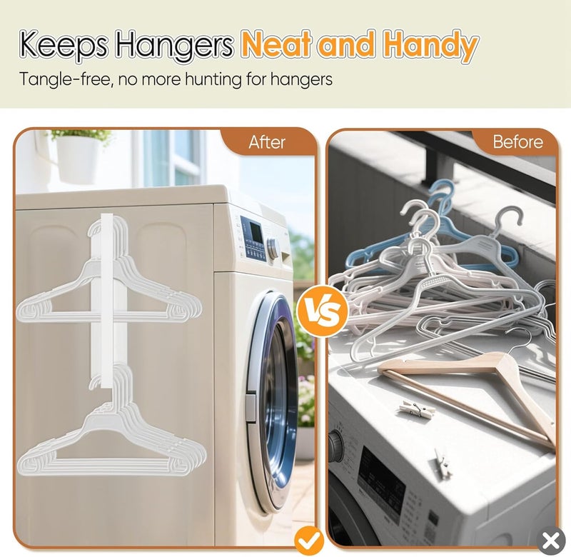 HAIMST Strong Magnetic Hanger Holder for Washer Dryer, Space Saving Laundry Hangers Storage Organizer Rack Stacker, No Drilling Needed, Holds 20+ Velvet/Wire/Plastic Hangers, White - Image 4