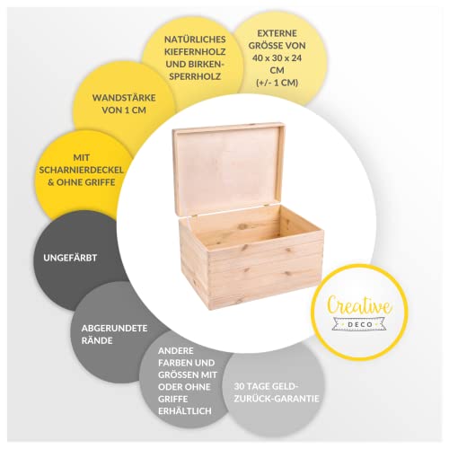 Creative Deco XXL Large Plain Wooden Box Storage Hinged Lid | 15.8x11.8x9.44 inches (+-0.5) | Unpainted Gift Box Tool Dog Toy Clothes Kitchen Storage Document | Rough & UNSANDED Wood Keepsake Chest - Image 3