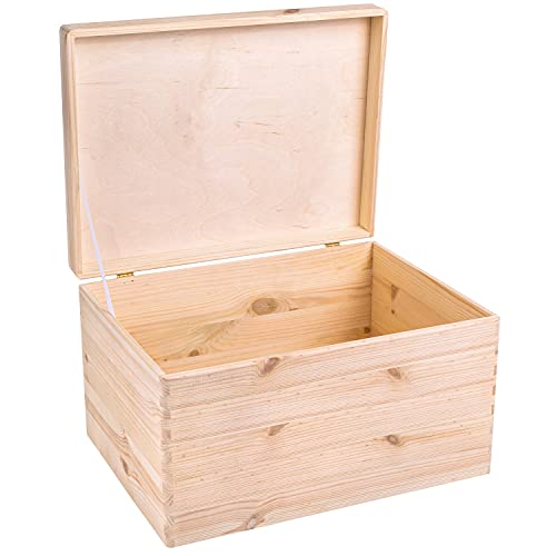 Creative Deco XXL Large Plain Wooden Box Storage Hinged Lid | 15.8x11.8x9.44 inches (+-0.5) | Unpainted Gift Box Tool Dog Toy Clothes Kitchen Storage Document | Rough & UNSANDED Wood Keepsake Chest - Image 1