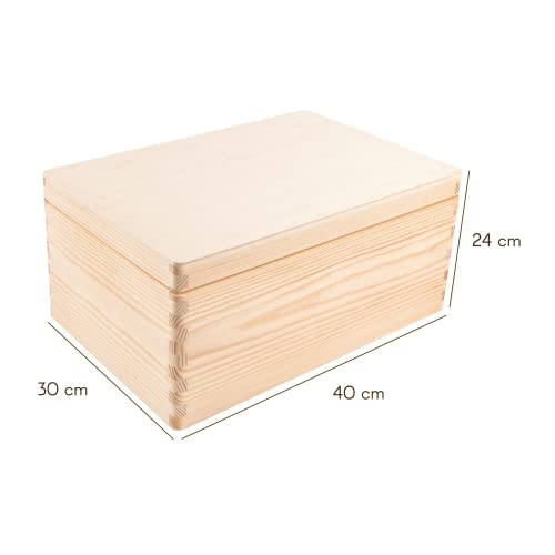 Creative Deco XXL Large Plain Wooden Box Storage Hinged Lid | 15.8x11.8x9.44 inches (+-0.5) | Unpainted Gift Box Tool Dog Toy Clothes Kitchen Storage Document | Rough & UNSANDED Wood Keepsake Chest - Image 2