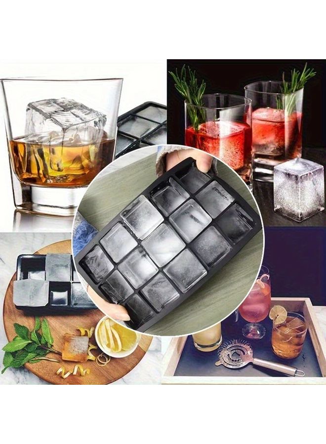 Black 8 Grid Silicone Ice Cube Tray With Lid Easy Release For Home And Bar - Image 1